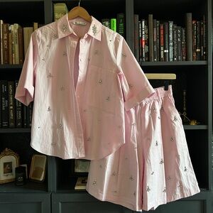 Zara Embellished Cotton Poplin Set Bubblegum Pink